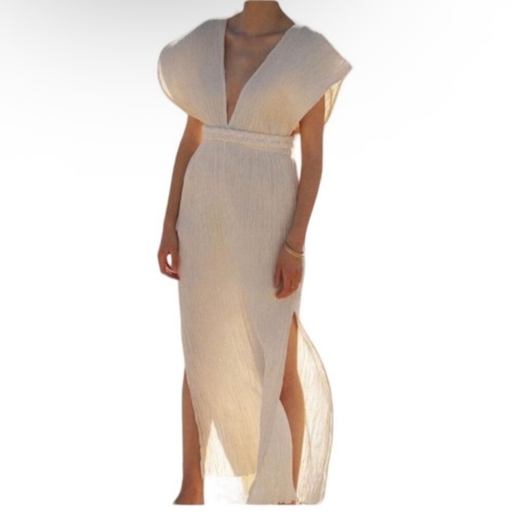 Savannah Morrow The Label The Kamala Crinkle Midi Dress in Cream XS/S